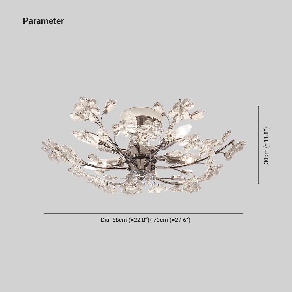 Olivia Plafonnier Moderne à Fleurs en Cristal, Verre/Métal, Chrome, Salon/Chambre à Coucher - Neutralighting