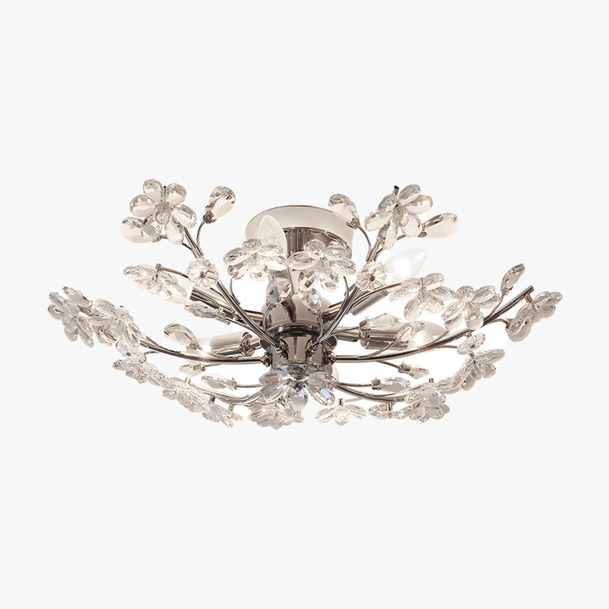 Olivia Plafonnier Moderne à Fleurs en Cristal, Verre/Métal, Chrome, Salon/Chambre à Coucher - Neutralighting