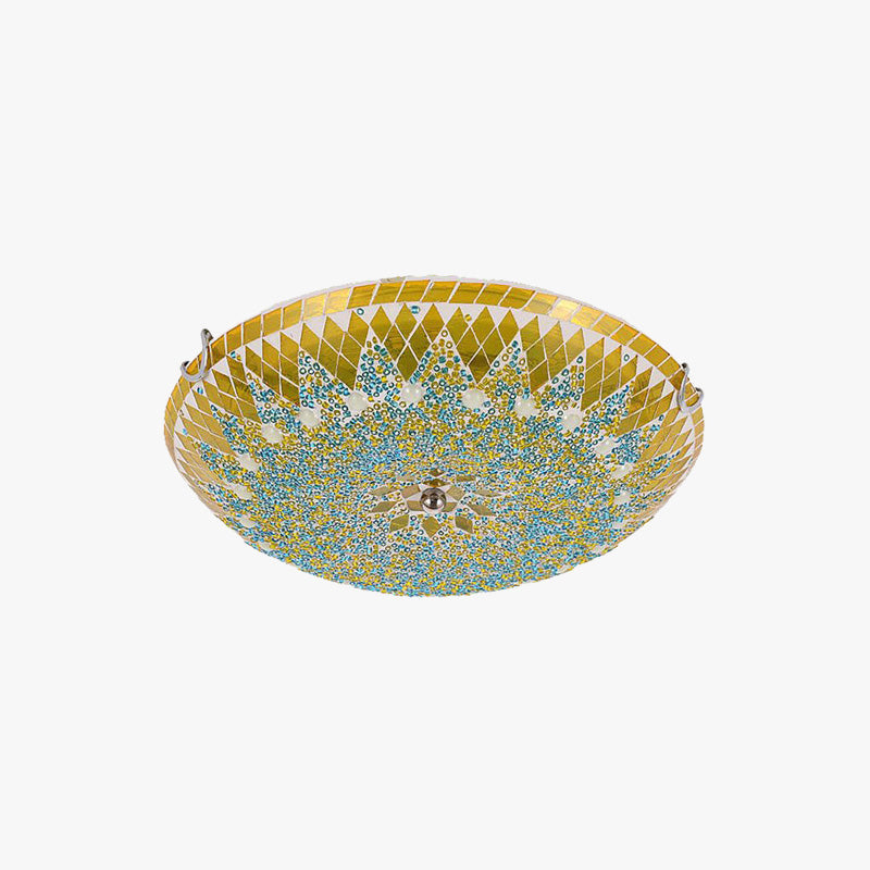 Tiffany Plafonnier Dôme Méditerranéen, Verre, Bleu/Jaune/Blanc, Salon - Neutralighting
