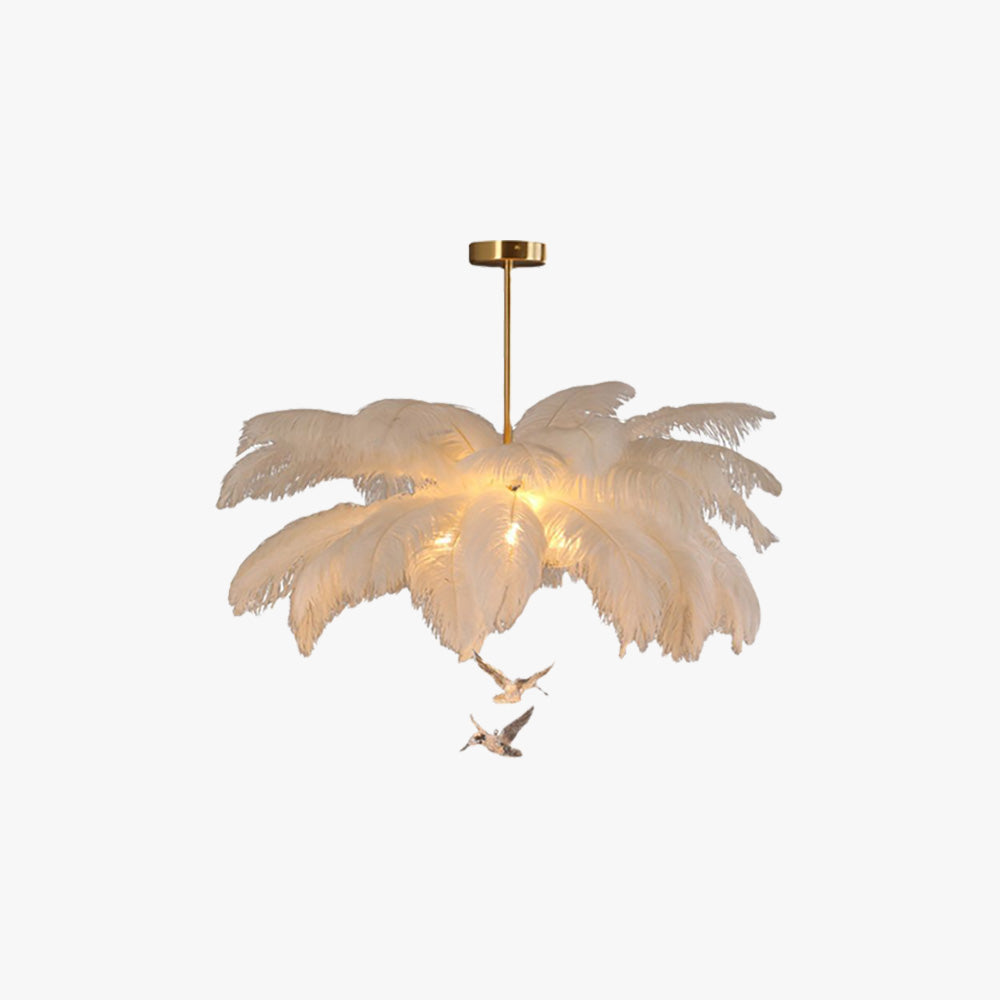 O'Moore Lustre Fleur Naturel Verre/Plume Blanc Salon - Neutralighting