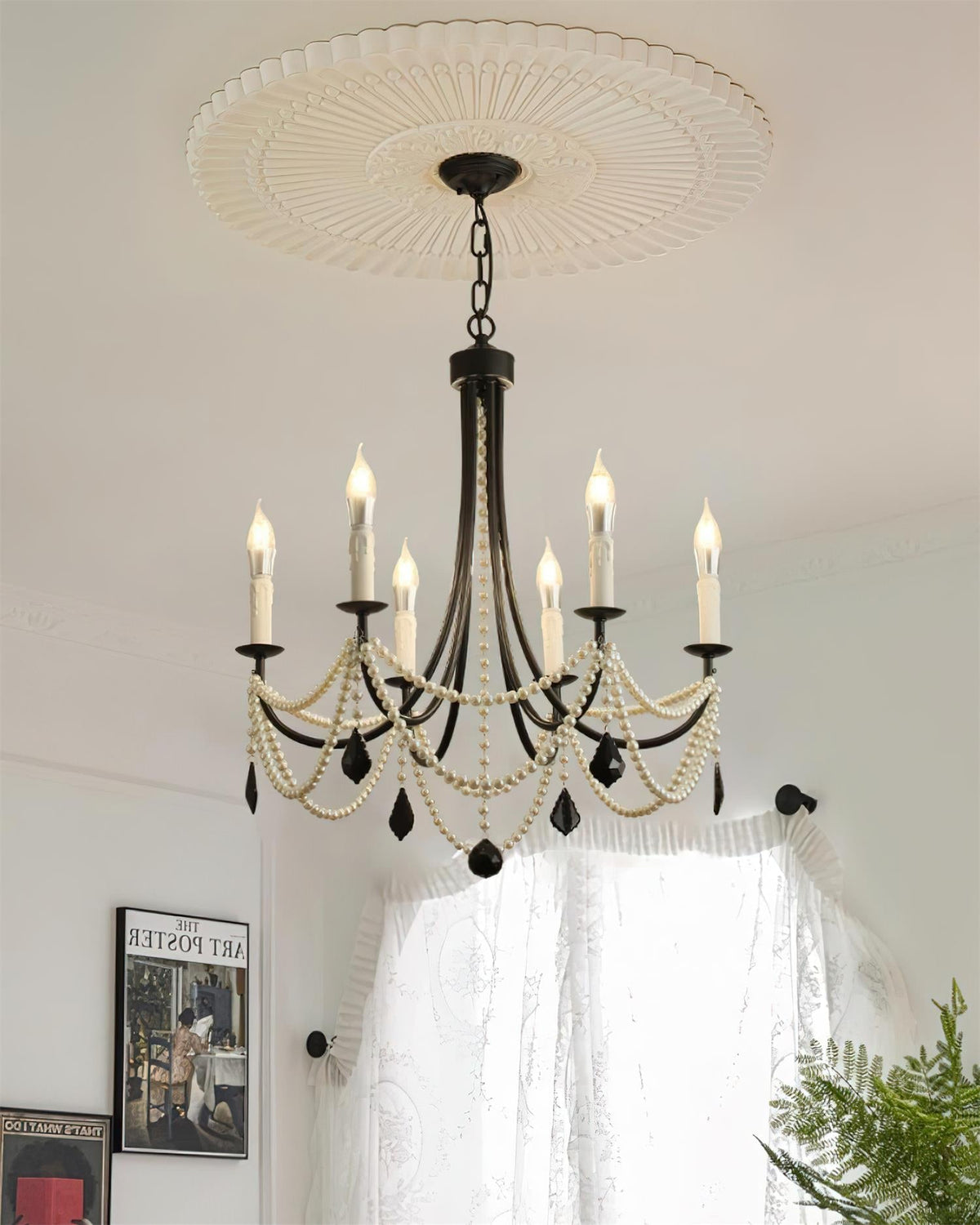 Rococo Chandelier Style Bougie Cristal Noir Pendentif - Neutralighting