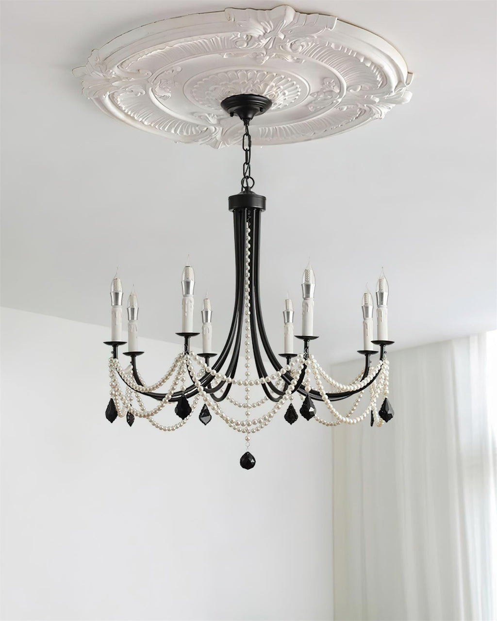 Rococo Chandelier Style Bougie Cristal Noir Pendentif - Neutralighting