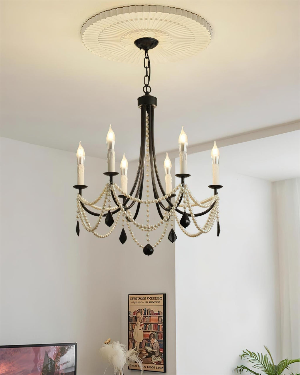 Rococo Chandelier Style Bougie Cristal Noir Pendentif - Neutralighting