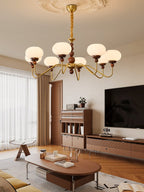 Lustra Chandelier Verre Bois Laiton Moderne 6-Lumières - Neutralighting