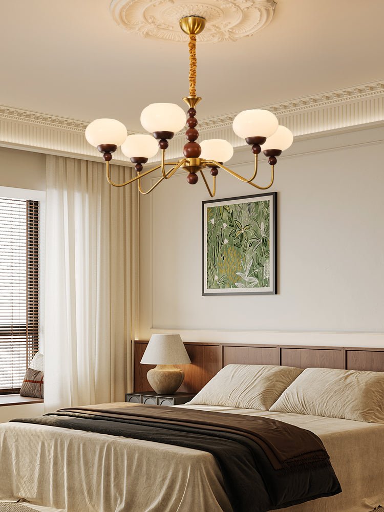 Lustra Chandelier Verre Bois Laiton Moderne 6-Lumières - Neutralighting
