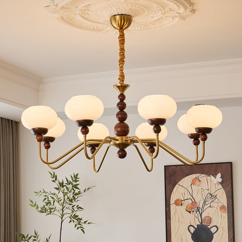 Lustra Chandelier Verre Bois Laiton Moderne 6-Lumières - Neutralighting