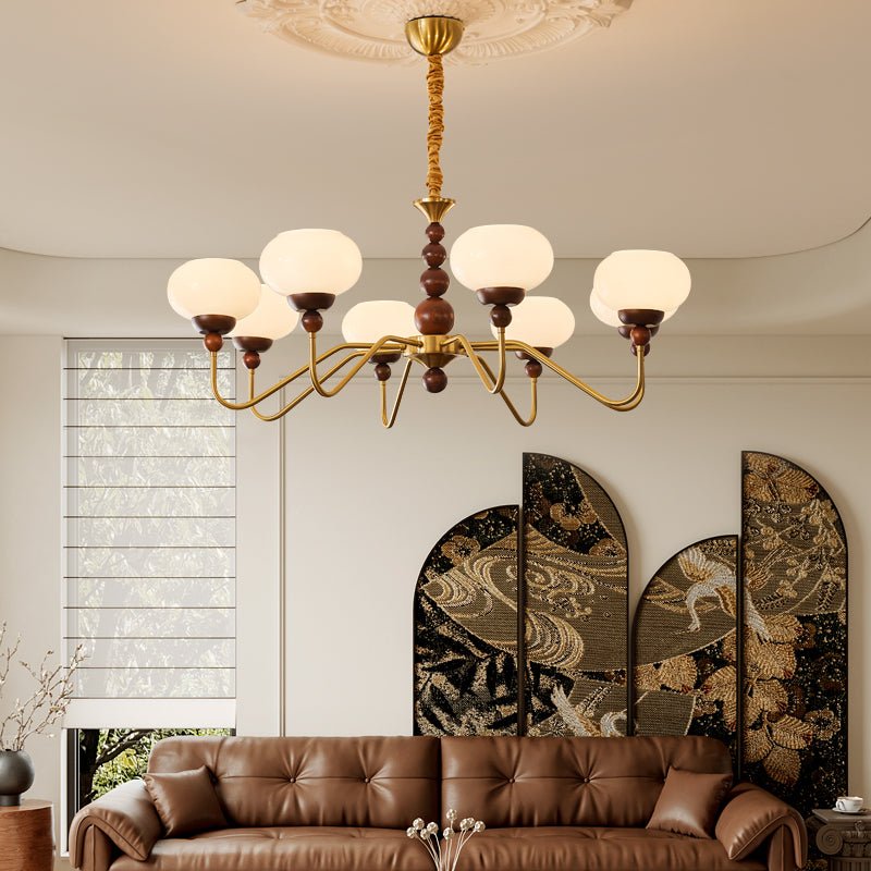 Lustra Chandelier Verre Bois Laiton Moderne 6-Lumières - Neutralighting
