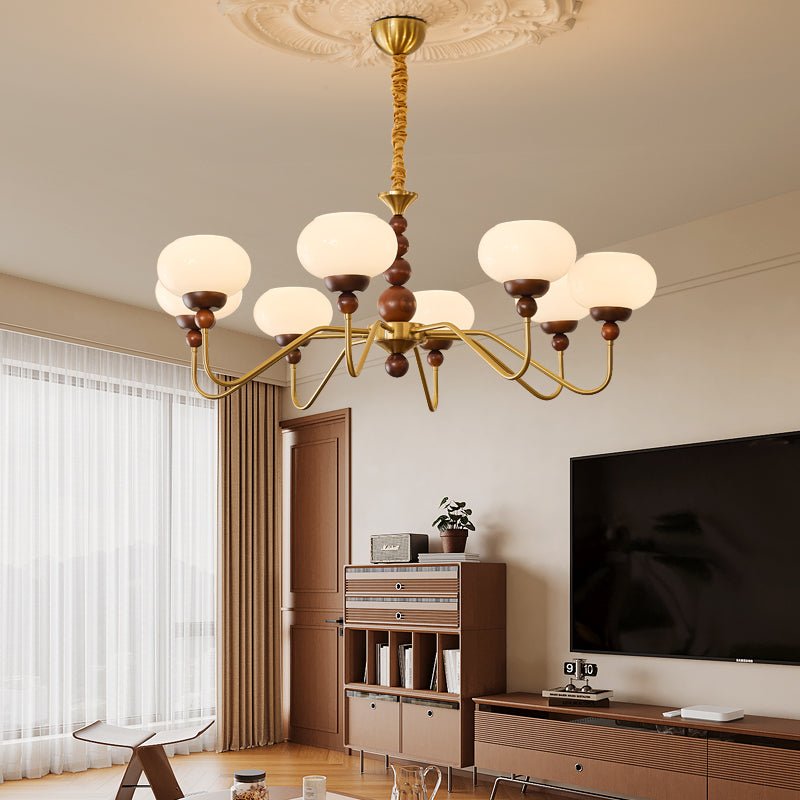 Lustra Chandelier Verre Bois Laiton Moderne 6-Lumières - Neutralighting