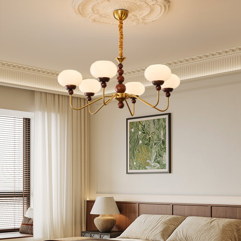 Lustra Chandelier Verre Bois Laiton Moderne 6-Lumières - Neutralighting