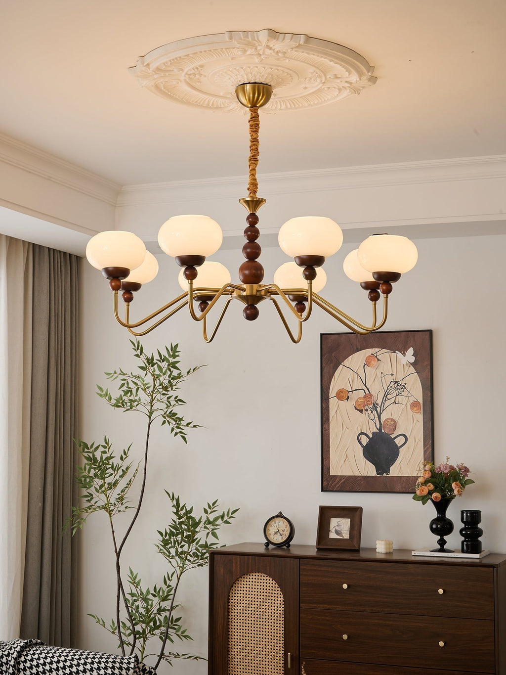 Lustra Chandelier Verre Bois Laiton Moderne 6-Lumières - Neutralighting