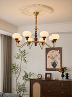 Lustra Chandelier Verre Bois Laiton Moderne 6-Lumières - Neutralighting