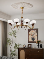 Lustra Chandelier Verre Bois Laiton Moderne 6-Lumières - Neutralighting