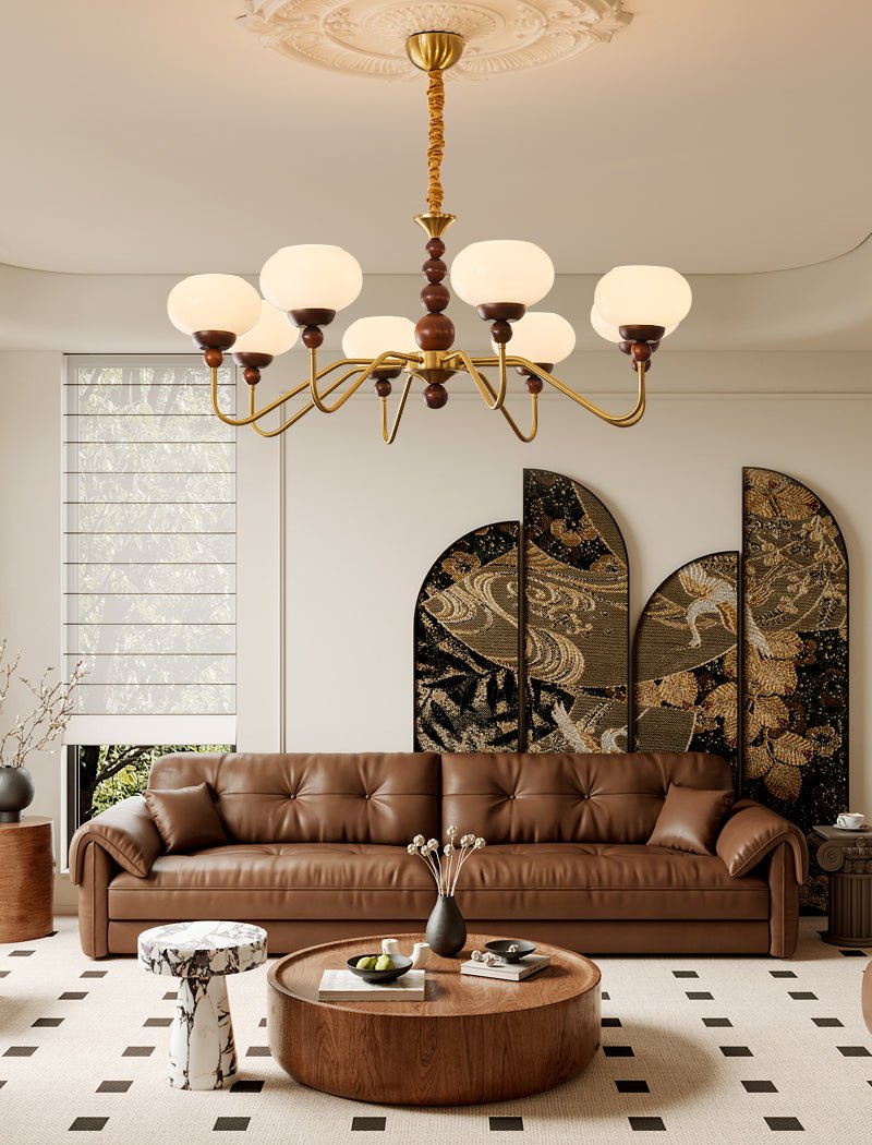 Lustra Chandelier Verre Bois Laiton Moderne 6-Lumières - Neutralighting