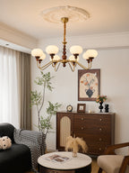 Lustra Chandelier Verre Bois Laiton Moderne 6-Lumières - Neutralighting