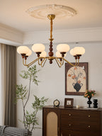 Lustra Chandelier Verre Bois Laiton Moderne 6-Lumières - Neutralighting