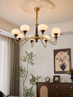 Lustra Chandelier Verre Bois Laiton Moderne 6-Lumières - Neutralighting