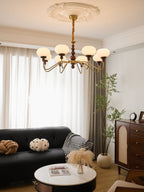 Lustra Chandelier Verre Bois Laiton Moderne 6-Lumières - Neutralighting