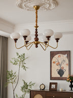 Lustra Chandelier Verre Bois Laiton Moderne 6-Lumières - Neutralighting