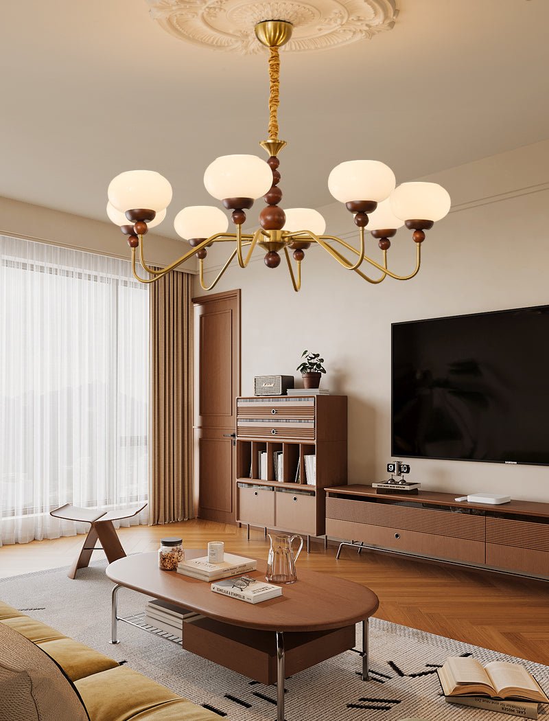 Lustra Chandelier Verre Bois Laiton Moderne 6-Lumières - Neutralighting