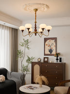 Lustra Chandelier Verre Bois Laiton Moderne 6-Lumières - Neutralighting