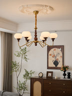 Lustra Chandelier Verre Bois Laiton Moderne 6-Lumières - Neutralighting