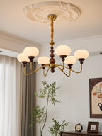Lustra Chandelier Verre Bois Laiton Moderne 6-Lumières - Neutralighting