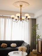 Lustra Chandelier Verre Bois Laiton Moderne 6-Lumières - Neutralighting