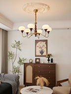 Lustra Chandelier Verre Bois Laiton Moderne 6-Lumières - Neutralighting