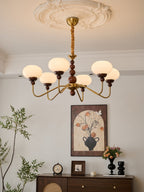 Lustra Chandelier Verre Bois Laiton Moderne 6-Lumières - Neutralighting