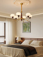 Lustra Chandelier Verre Bois Laiton Moderne 6-Lumières - Neutralighting