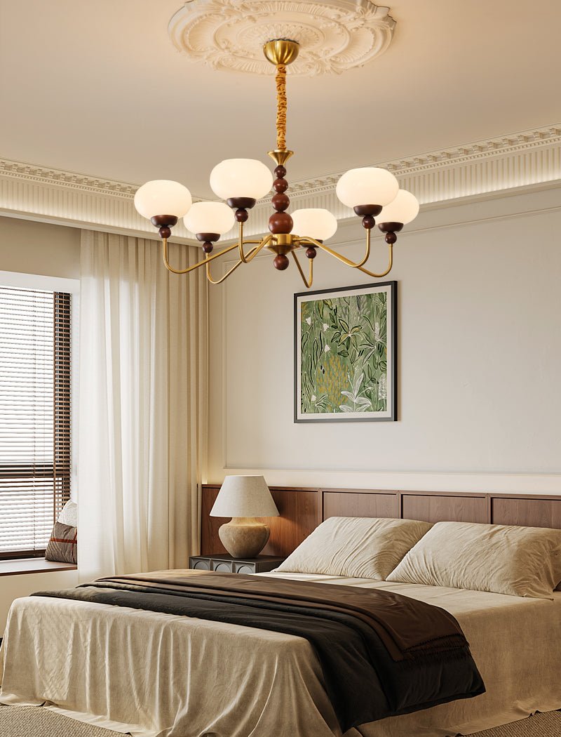 Lustra Chandelier Verre Bois Laiton Moderne 6-Lumières - Neutralighting