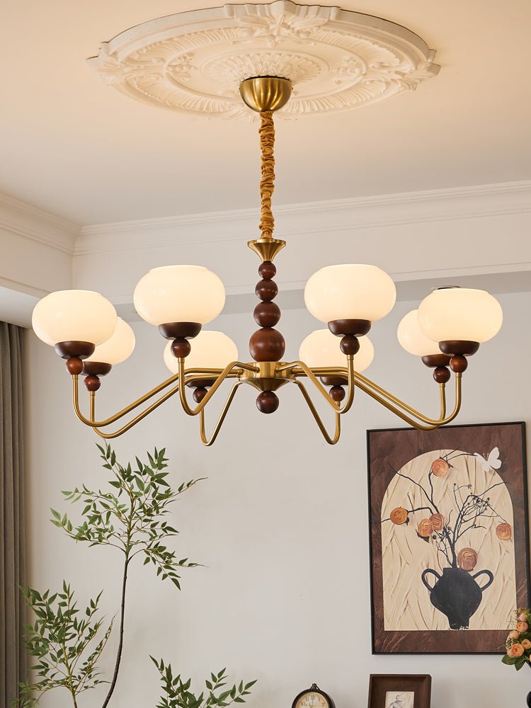 Lustra Chandelier Verre Bois Laiton Moderne 6-Lumières - Neutralighting