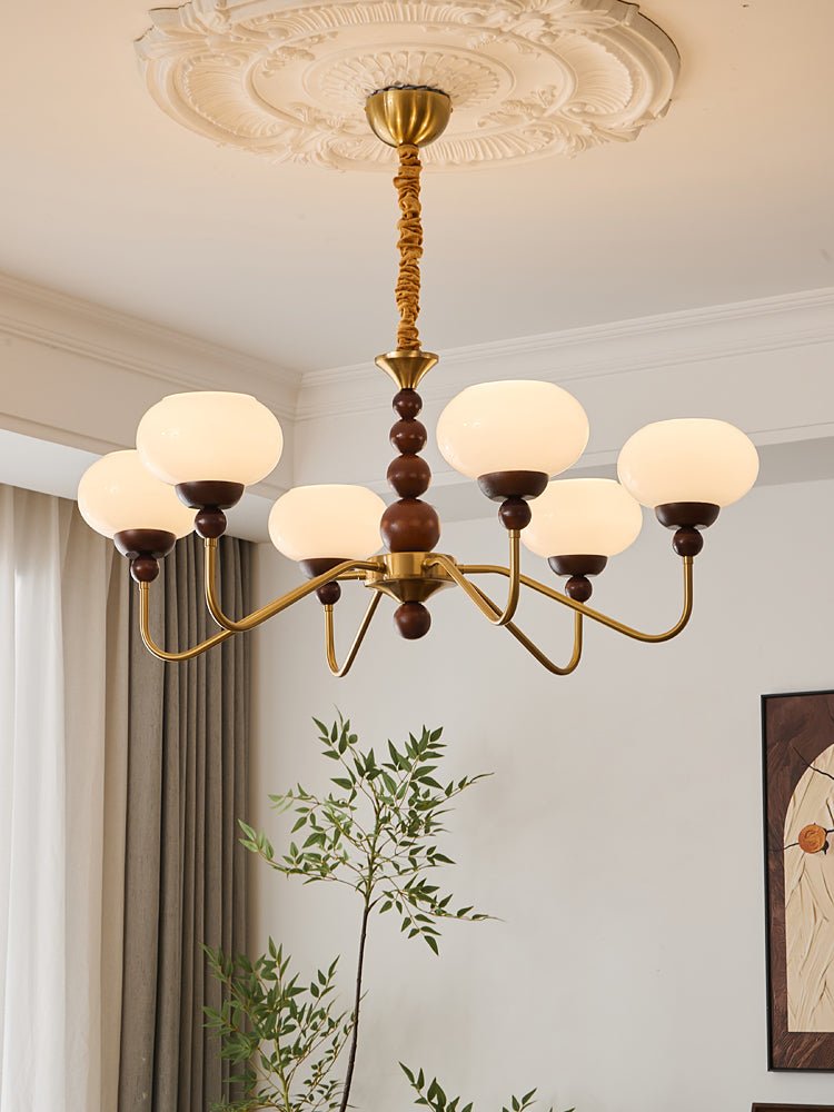 Lustra Chandelier Verre Bois Laiton Moderne 6-Lumières - Neutralighting