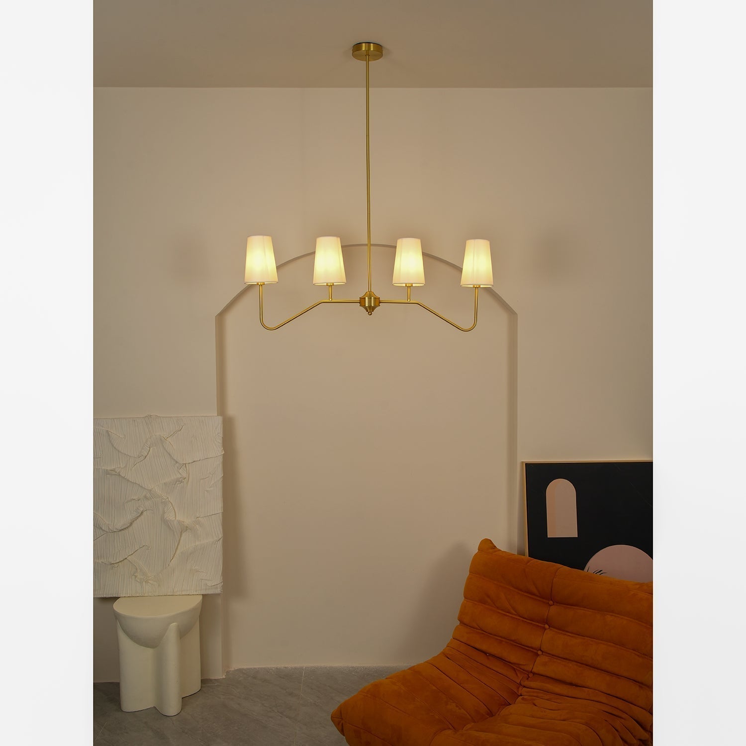 Lustra Chandelier Laiton Courbé Beige Linéaire - Neutralighting