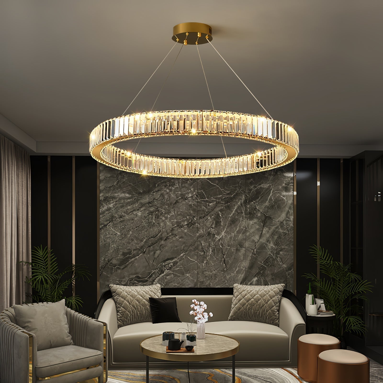 Lustra Chandelier Anneau en Cristal Doré - Neutralighting
