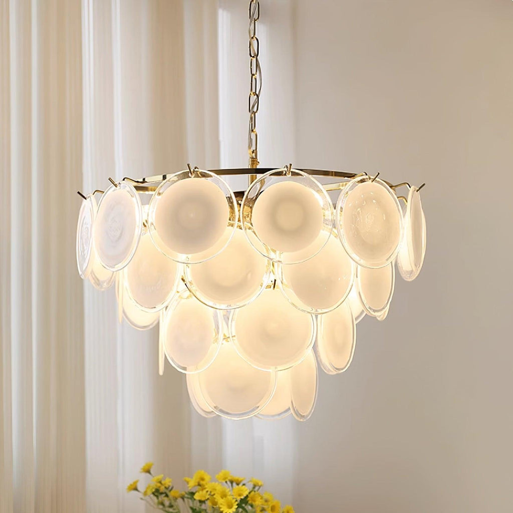 Lustre Esona à Disques en Verre Givré en Cascades - Neutralighting