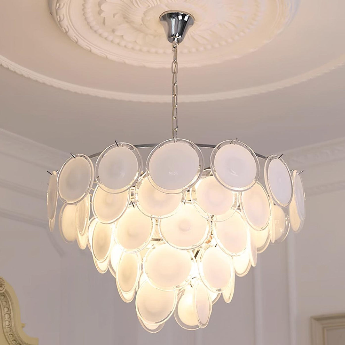 Lustre Esona à Disques en Verre Givré en Cascades - Neutralighting