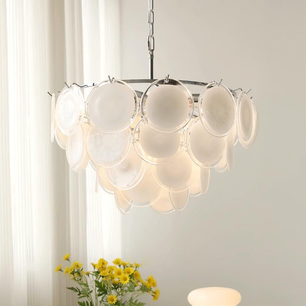 Lustre Esona à Disques en Verre Givré en Cascades - Neutralighting