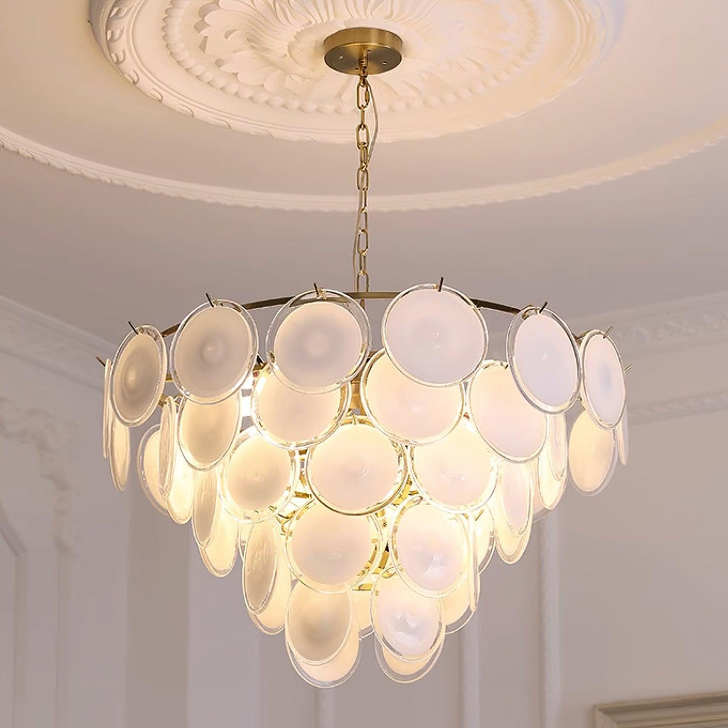 Lustre Esona à Disques en Verre Givré en Cascades - Neutralighting