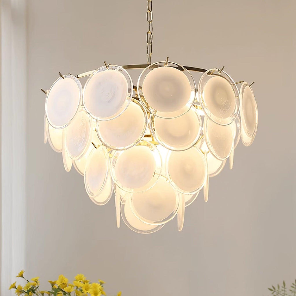 Lustre Esona à Disques en Verre Givré en Cascades - Neutralighting