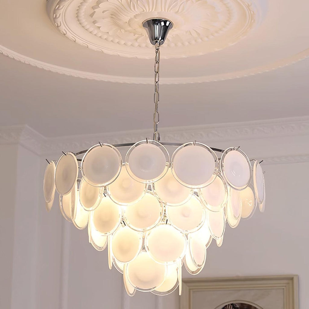 Lustre Esona à Disques en Verre Givré en Cascades - Neutralighting