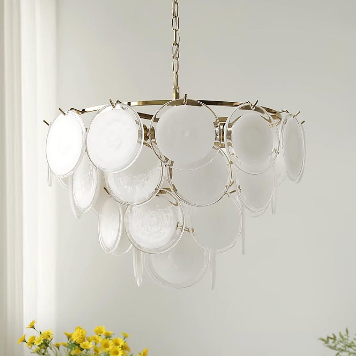 Lustre Esona à Disques en Verre Givré en Cascades - Neutralighting
