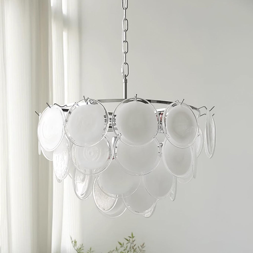 Lustre Esona à Disques en Verre Givré en Cascades - Neutralighting