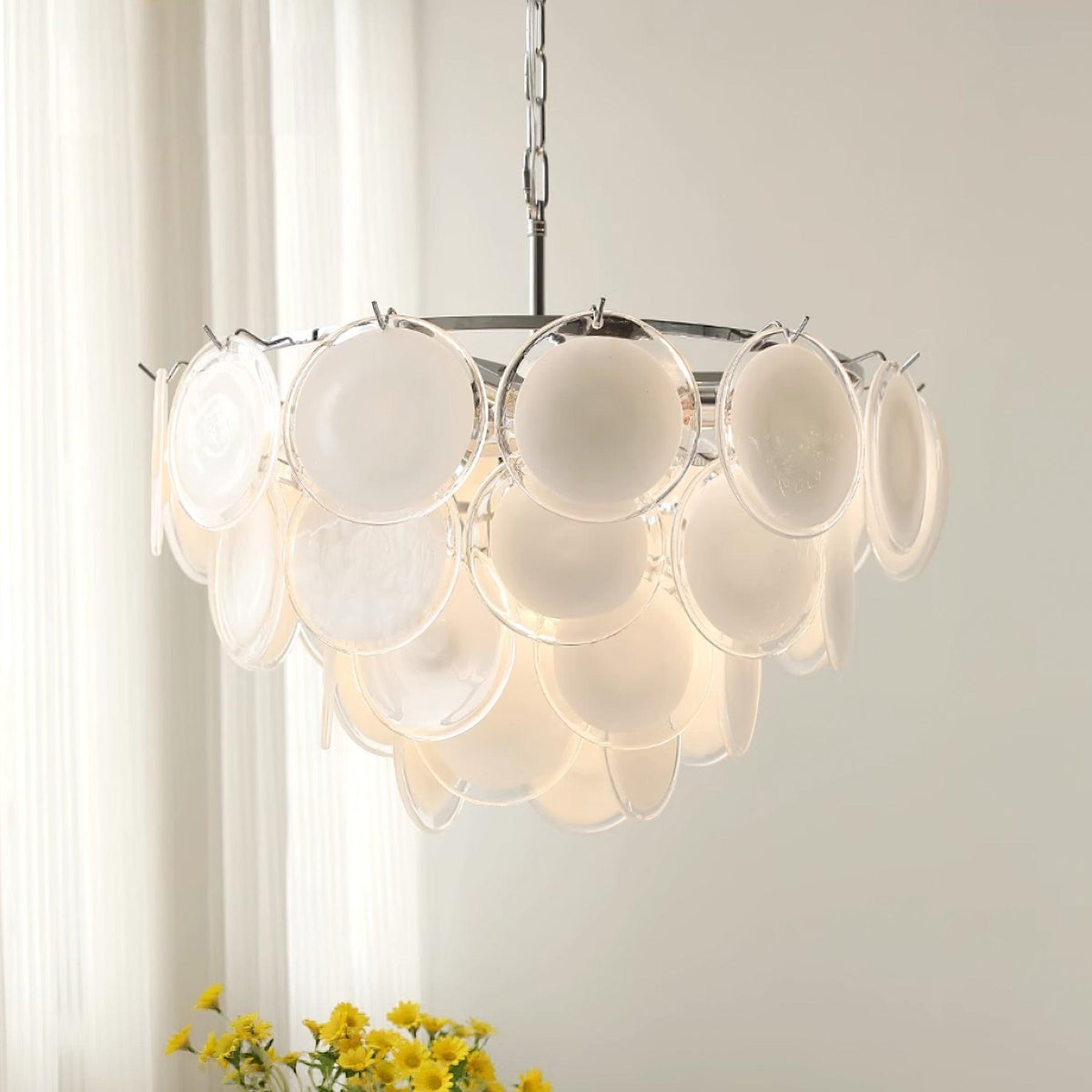 Lustre Esona à Disques en Verre Givré en Cascades - Neutralighting