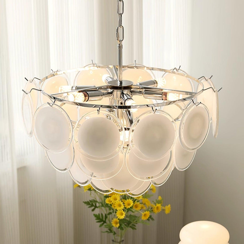Lustre Esona à Disques en Verre Givré en Cascades - Neutralighting