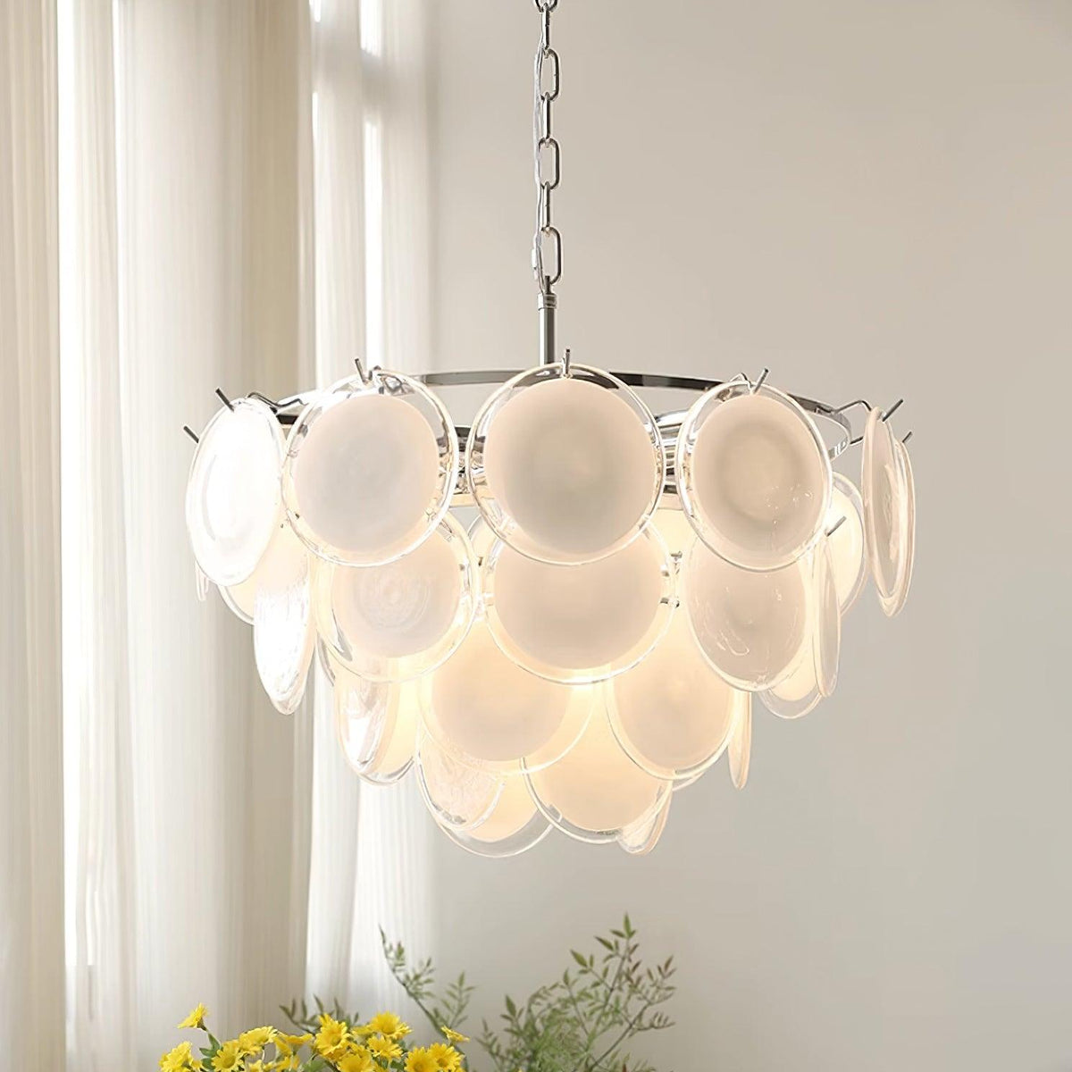 Lustre Esona à Disques en Verre Givré en Cascades - Neutralighting