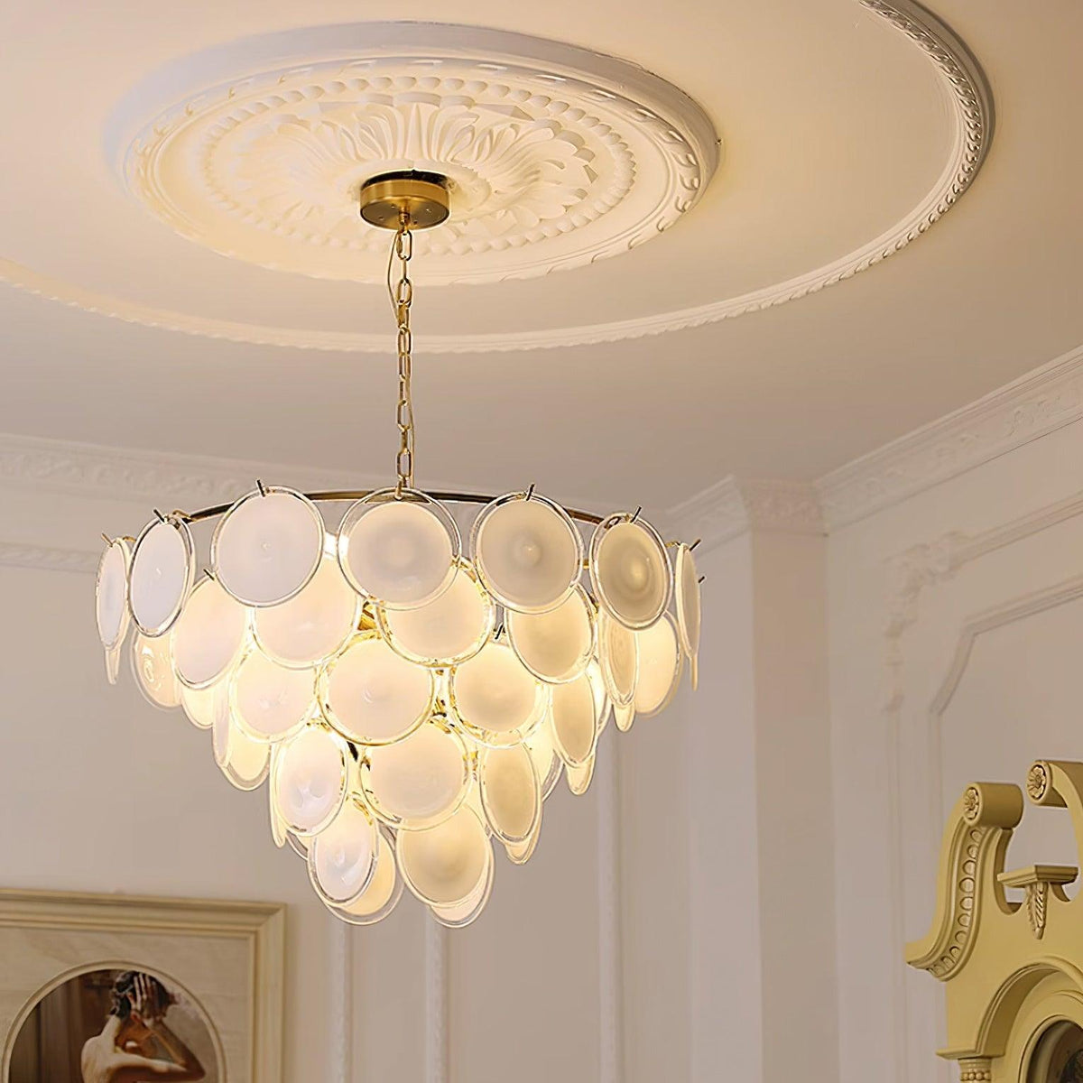 Lustre Esona à Disques en Verre Givré en Cascades - Neutralighting