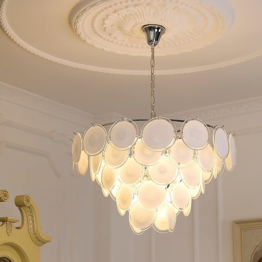 Lustre Esona à Disques en Verre Givré en Cascades - Neutralighting