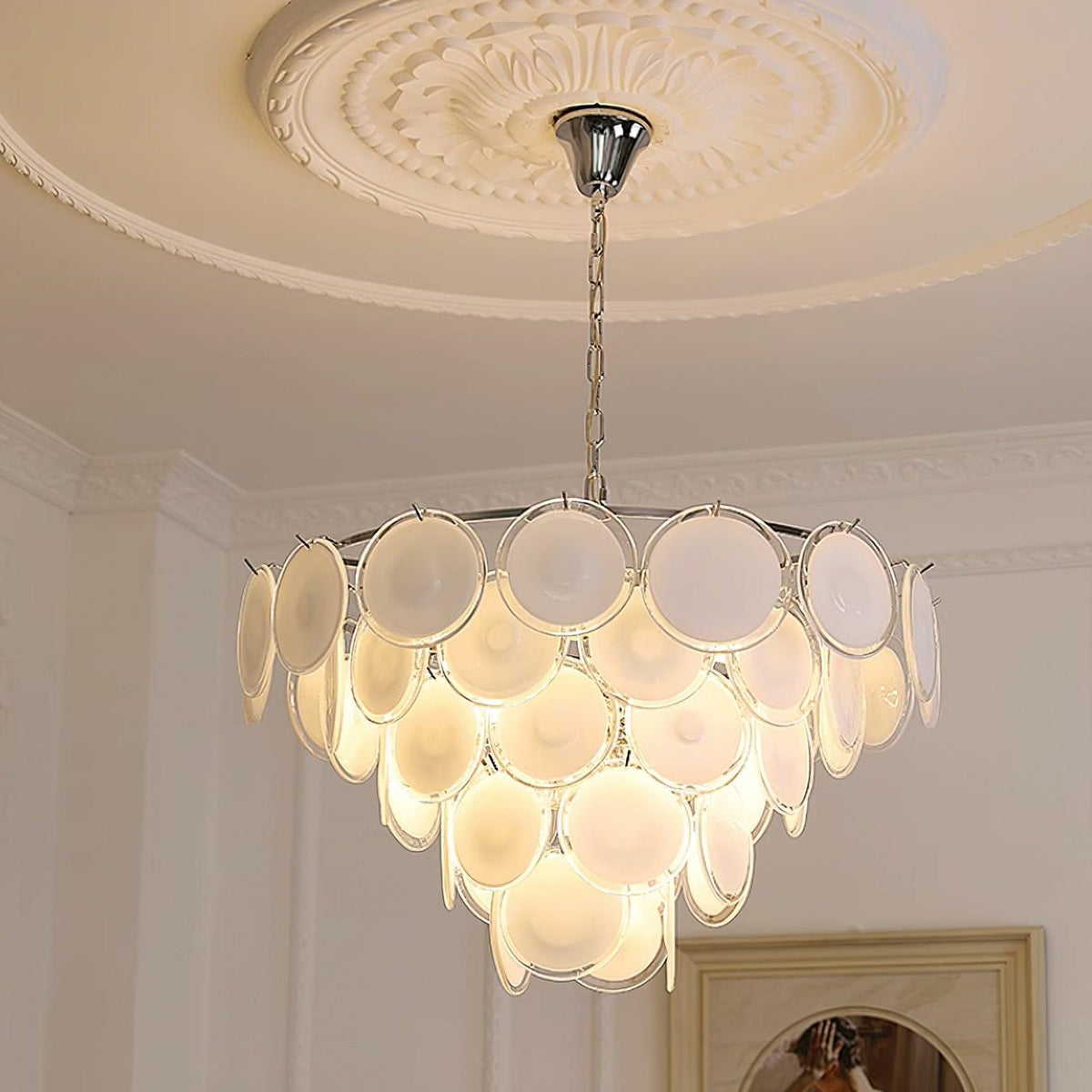 Lustre Esona à Disques en Verre Givré en Cascades - Neutralighting