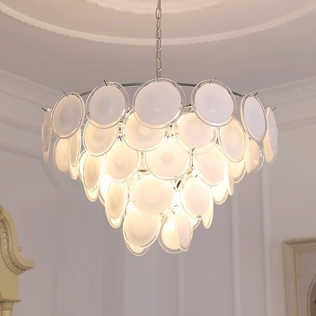 Lustre Esona à Disques en Verre Givré en Cascades - Neutralighting